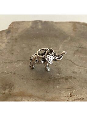 Sterling Silver 925 3D Dimensional Elephant Charm Pendant Animal Safari